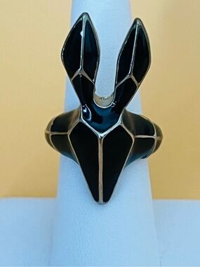Black enamel bunny ring adjustable size